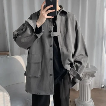 Kabát Férfi Harajuku Laza, Hosszú Ujjú Ing, Kabát 2021 Őszi Ruházat, Alkalmi Felsők Koreai Divat Homme Outwear Férfi Chaquetas