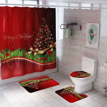 Karácsonyfa Nyomtatott Zuhanyzó Függöny, a Fürdőszobában Fürdés Képernyőn csúszásgátló Szőnyeg Szőnyeg Wc Partíció lakberendezés