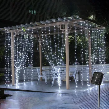 Karácsonyi Dekoráció Az Otthoni Napelemes LED Tündér Garland Függöny String Fény 3Mx3M Esküvői Hálószoba, Szoba, Kert, Kerti Dekoráció