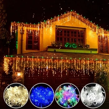 Karácsonyi fények led függöny jégcsap string fények, 5M bágyadtság 0.4-0.6 m vízesés, szabadtéri dekoráció parti kert otthon esküvő