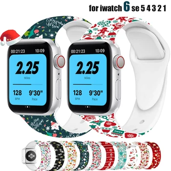 Karácsonyi heveder Apple óra 6 zenekar 44mm 40mm 42mm 38mm Szilikon öv watchband Sport karkötő iWatch 6 5 4 3 SE sorozat zenekar
