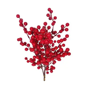 Karácsonyi Mesterséges Piros Bogyós Ág Hamis Virág Új Évet Otthon Esküvői Dekoráció DIY Ajtó, Ablak Koszorú virágkötészet