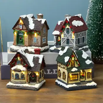 Karácsonyi Mini LED Ház Világító Szobor Megvilágított Micro Figurák Város Ornamnet Ajándék Szoba Fesztiválok Házavató Dekoráció