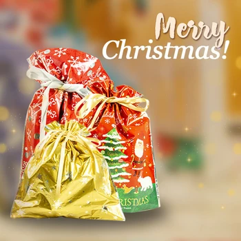 Karácsonyi Táska Karácsonyi Ajándék Zacskó Cukorkát a Cookie-k Műanyag Táska Csomagolás Élelmiszer Ajándék Zsinórral Összehúzható Zseb