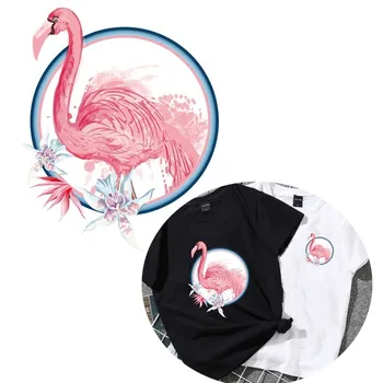 Kerek Virág Flamingo Forró Nyomja meg az Átadás Virág, Madár Vas-a Foltok Romantikus Rózsaszín, Hő-Transzferek A Nő Ruha DIY Appliqués