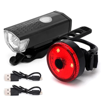 Kerékpár LED Lámpa Fényszóró Szett USB Akkumulátor, Vízálló Kerékpár Első Világítás Hátsó Lámpa Este Megszabadítja Biztonsági Figyelmeztető Lámpa