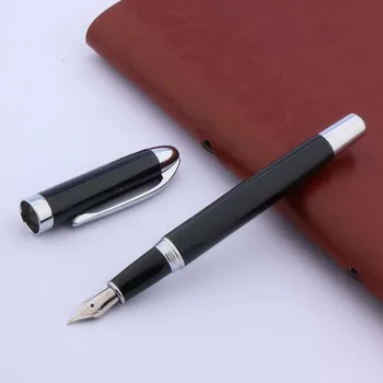 Kiváló minőségű márka BAOER BLACK metal új ajándék SilverTrim töltőtoll Üzleti Office tanszerek Írás tinta, toll
