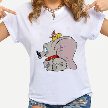 Kiváló Minőségű S-3XL Póló Női Elasztikus Basic póló Disney Animációs Filmek Dumbo Elefánt Alkalmi, Rövid Ujjú póló Unisex