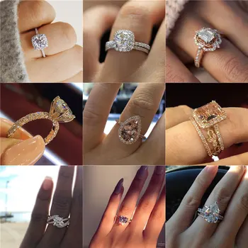 Klasszikus Eljegyzési Gyűrű 6 Karmok Design AAA Fehér Kocka Cirkon Női Esküvői Zenekar CZ Gyűrűk Nő