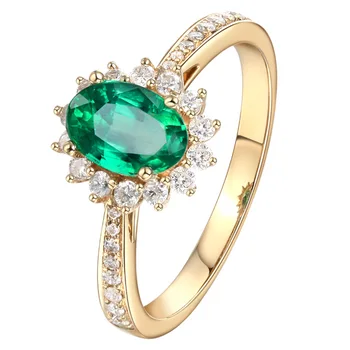 Klasszikus Női Gyűrű 925 Ezüst Ékszerek, Ovális Smaragd Cirkon Drágakövek, Arany Színű Dísz Esküvői Ígéret Fél Ujj Gyűrű