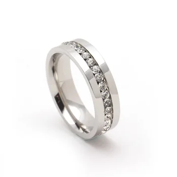klasszikus, romantikus top Márka, Design, 6mm 316L Rozsdamentes Acél Gyűrűk Nő esküvői fehér átlátszó crystal zenekar Ékszerek, Gyűrűk