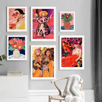 Klasszikus Trópusi Olajfestmény Lány Portré Virág Váza Wall Art Vászon, Poszterek, Nyomatok, Fali Képek, Nappali Deco