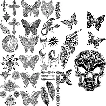 Koponya Pillangó Toll Ideiglenes Tetoválás A Felnőttek, A Lányok Reális Kereszt Álomfogó Skorpió Farkas Hamis Maori Tetoválás Matrica