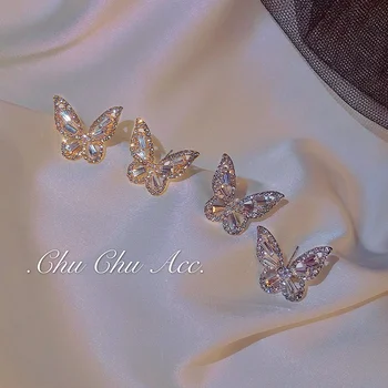 Koreai Egyszerű Temperamentum Gyémánt Pillangó Fülbevaló Női Hideg Szél Fülbevaló a Barátnőm Gyönyörű Fülbevaló