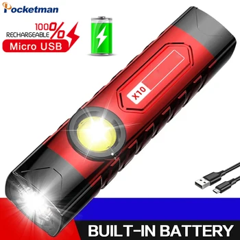 LED-es Zseblámpa, USB Újratölthető 5 Módok Elemlámpák Zsebében Kézi Lámpa Mini Zseblámpa Oldalon, Világos, Beépített Akkumulátor