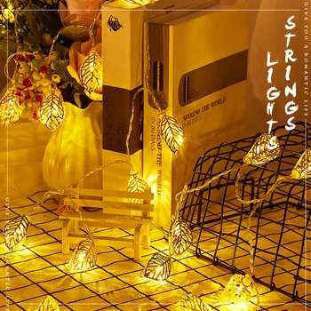LED Kovácsoltvas Üreges Arany Levelek/Kerek Labda Akkumulátor doboz String Lámpák LED-es Éjszakai Fény Karácsonyi Szülinapi Buli Díszíteni