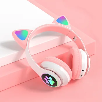 LED Vaku Aranyos Macska Füle Vezeték nélküli Fejhallgató Mikrofon Sztereó Bluetooth Headset Támogatás TF Kártya Gyerekeknek Lány Zene, Ajándék