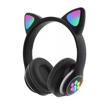 Macska Fülét Vezeték nélküli Fejhallgató 5.0 RGB Fejhallgató Bass zajszűrő Felnőttek, Gyerekek Lány Headset Támogatás TF Kártyával Mikrofon
