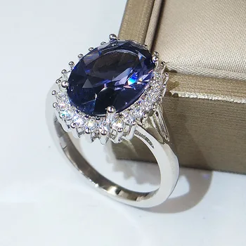 Magas minőségű, nagy, Sötét Kék Kő Gyűrűk a Nők Számára a legjobb Minőségű Virág Design Köbméter Cirkon Gyűrűk Divat Ékszerek, Kiegészítők