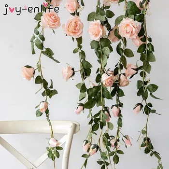 Mesterséges Virágokat Selyem Rózsa Ivy Szőlő Zöld koszorú Haza Lógó Garland String Esküvői Dekoráció Lóg Rattan Fali Dekoráció