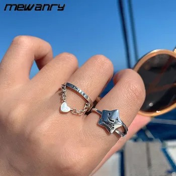 Mewanry 925 Sterling Ezüst Pentagram Szeretet Lánc Smiley Gyűrűk Nők koreai Stílus Aranyos Kreatív Parti Ékszer Ajándék