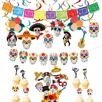Mexikói Halottak Napja Téma Skull Banner Többszínű Mexikói Fotózás Hátteret, a Photo Booth Kellékek Parti Dekoráció