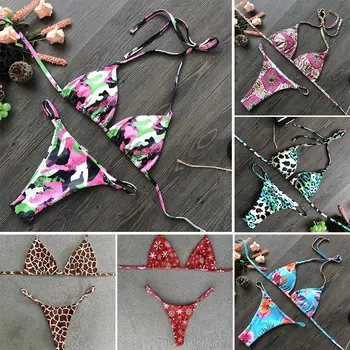 Micendy Brazil Háromszög Micro Bikini Szett, Szexi String Bikini A Nők Tengerparton, Magas Vágás Fürdőruha Nők Viselnek Virágmintás Biquinis