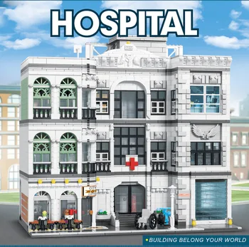 MOC 4953pcs kórház a város 10188 kereskedelmi street view épület modell épület-blokk tégla oktatási játék Karácsonyi ajándékok