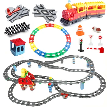 Nagy Méretű Tégla vasúti sín Szett Nagy Épület-Blokk, Kompatibilis Jármű Tartozékok DIY Közgyűlés Vasúti Gyermekeket Interaktív Játékokkal