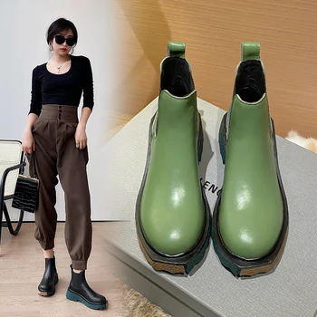 Női boka csizma természetes bőr cipő 22-25cm Marhabőr felső Klasszikus Chelsea bakancs téli bakancs női fekete cipő 2 színben