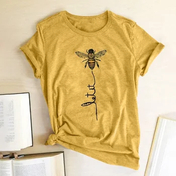 Paraszt Nők Méh Kedves T-shirt Esztétika Grafikus Rövid Ujjú Pamut Poliészter Pólók Női Camisetas Verano Mujer 2020