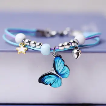 Pár Kék Lila Pillangó Varázsa Karkötő Fonott Kötél Bell Állítható Karkötő Női Barátság Karkötő, Ékszer, Ajándék