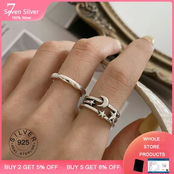 QIQI 925 Sterling Ezüst Hold, Csillag Thai Ezüst Nyílt Gyűrűk a Nők, Párok Vintage Egyszerű Parti Ékszer Ajándék 2020-As Új