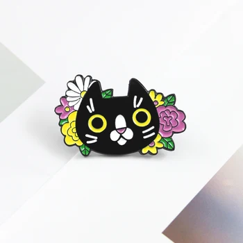 Rajzfilm fekete macska aranyos zománc bross színes virág jelvény macska állat zománc pin gyermek barátja blúz hajtóka szórakoztató bross jelvény