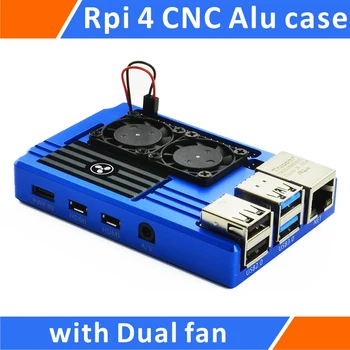 Raspberry Pi 4 Alumínium tok-Dual Intelligent Hőmérséklet-szabályozás Ventilátor Kék