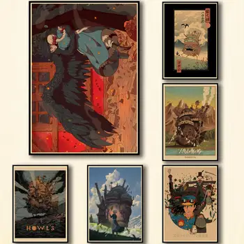 Retro Plakát Ghibli Film Howl Mozgó Kastély Vászon Északi Poszter Nyomtatás Wall Art Dekoratív Kép Festmény Nappali Dekor