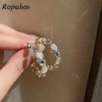 ROPUHOV 2021 Új koreai Divatos 925 Ezüst Tű Gyémánt Opál C-alakú Fülbevaló Fülbevaló Ins Fülbevaló Női Divat