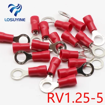 RV1.25-5 Piros Szigetelt Hullám Gyűrű Terminál, Kábel Vezeték Csatlakozó 100/Csomag RV1-5 RV