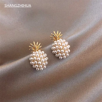 S925 tű egyszerű, kompakt gyöngy, ananász fülbevaló női temperamentum, retro divat fülbevaló ékszer SHANGZHIHUA