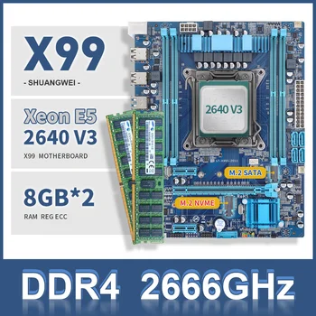 SHUANGWEI X99 Alaplap Combo Szett Xeon E5 2640 Kódszámú V3 LGA 2011-3 CPU 8*2 =16 gb-os RAM 2666MHz DDR4 Memória USB3.0 PCI-E NVME M. 2