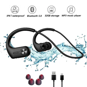Sport MP3 Lejátszó Fejhallgató, 32 GB-os Beépített Memória Vízálló HiFi Sztereó Bluetooth Headset zajszűrős Vezeték nélküli Fülhallgató
