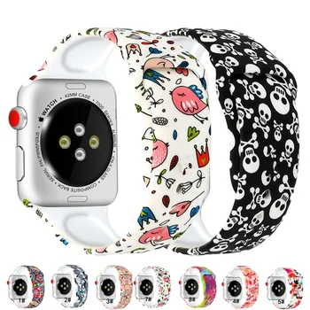 Szíj Apple Nézni zenekar 44mm 40mm 42mm 38mm smartwatch szilikon csuklópánt Nyomtatás karkötő iwatch 4 3 6 5 se 7, 41 mm-es 45mm