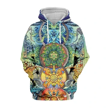 Tavasz, Ősz Hippi Mandala Elvont, Absztrakt Pszichedelikus 3D kapucnis felső/pulóver Harajuku Téli Őszi Hosszú Ujjú Streetwear