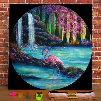 Természetes Táj Flamingo Esik Nyomtatott Vászon 11CT keresztszemes Hímzés Minták DMC Fonalat Festmény Műve Ajándék