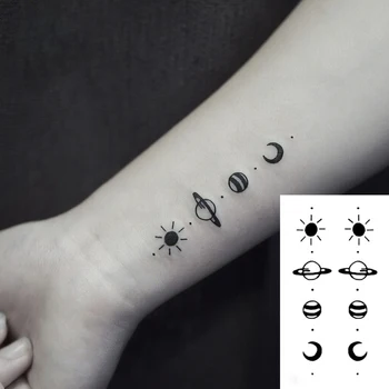 Tetoválás Matrica Body Art Fekete-Fehér Rajz a Kis Elem bolygó nap, hold, csillag, Víz Transzfer Ideiglenes Hamis tatto flash tetoválás