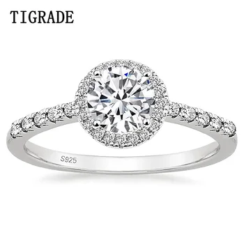 Tigrade 1.25 CT 925 Sterling Ezüst Gyűrű Kerek Halo CZ, Eljegyzési Gyűrűk, a Nők Cirkónia Esküvői Zenekarok Ígéret Gyűrű
