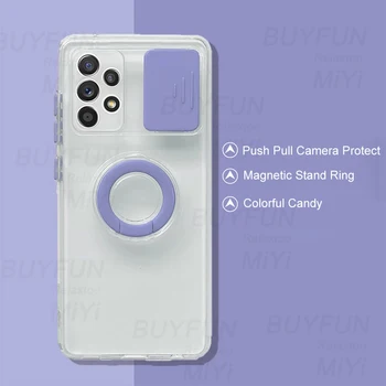 Tiszta, Puha Ütésálló tok Samsung Galaxy A02 A12 A22 A32 A42 A52 A72 2021 4G 5G Gyűrű Állni Push Pull Kamera Védi a Shell