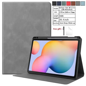 Tok Samsung Galaxy Tab S6 Lite 2020 10.4 tolltartó Samsung SM-P610 P615 PU Bőr Állni Cover Tablet Shell+Led+Toll