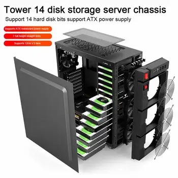 Torony 14 Merevlemez Kicsit Chia Multi-Disk Storage Server Asztali Számítógép Fő Doboz ATX Tápegység Áram Nélkül
