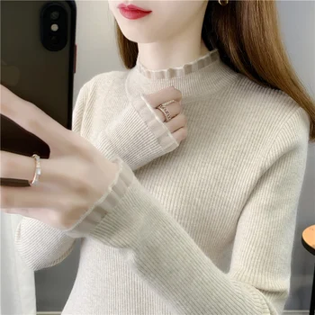 téli új pulóver női vékony aljú póló női belső csipke Pulóver külföldi stílus kötött hosszú ujjú felső